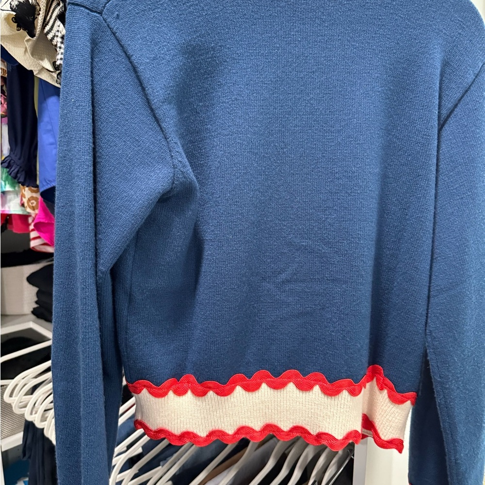 THML Navy and Cream Cardigan with Red Trim - Picture 3 of 4